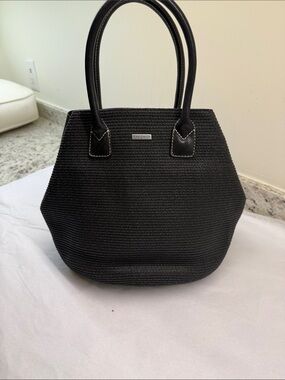 Eric Javits Black Raffia Tote with Rounded Top Handles